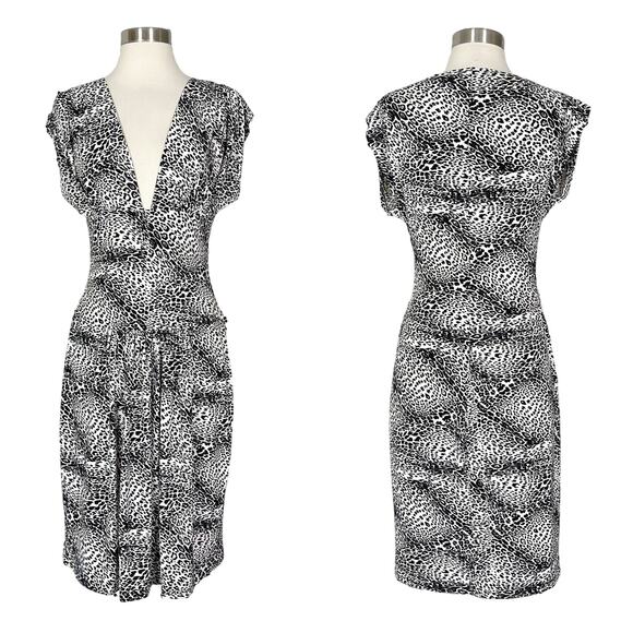 NEW Norma Kamali | Animal Print Plunge V Neck Drop Waist Stretch Designer Dress - Picture 1 of 11